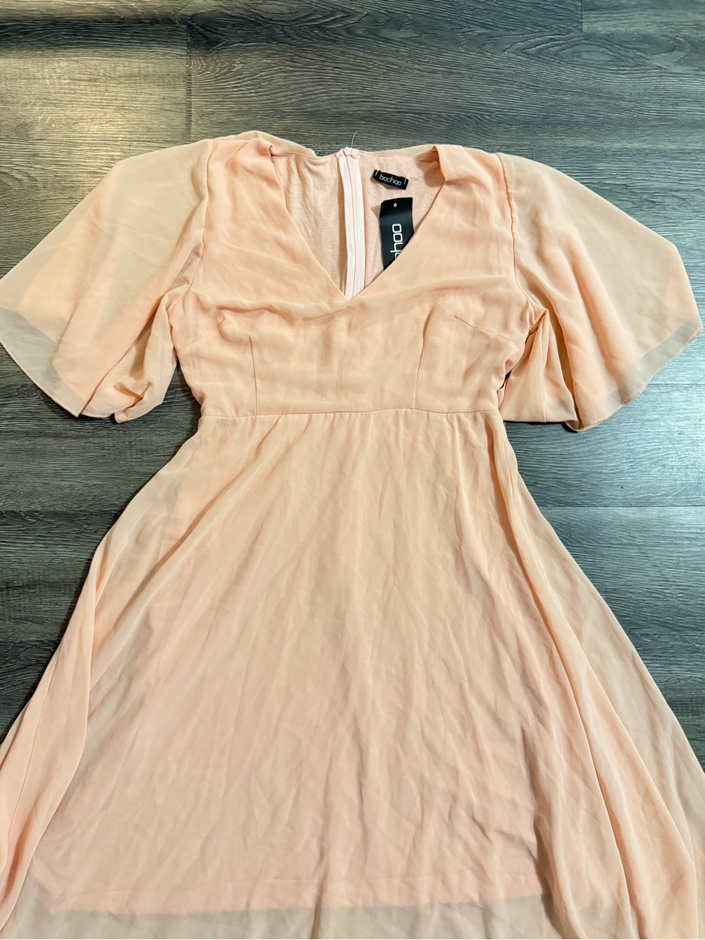 Boohoo Peach Chiffon V-Neck Midi Dress